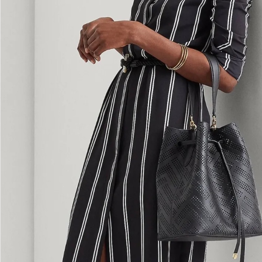 RALPH LAUREN Perforated Leather Debby Drawstring Bag In Black